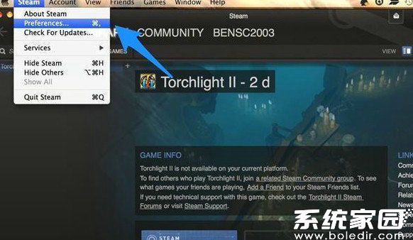 Steam首选项入口示意图